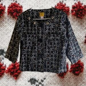 Ruby Rd. Small snap closure front w/faux buttons black and white cotton blend